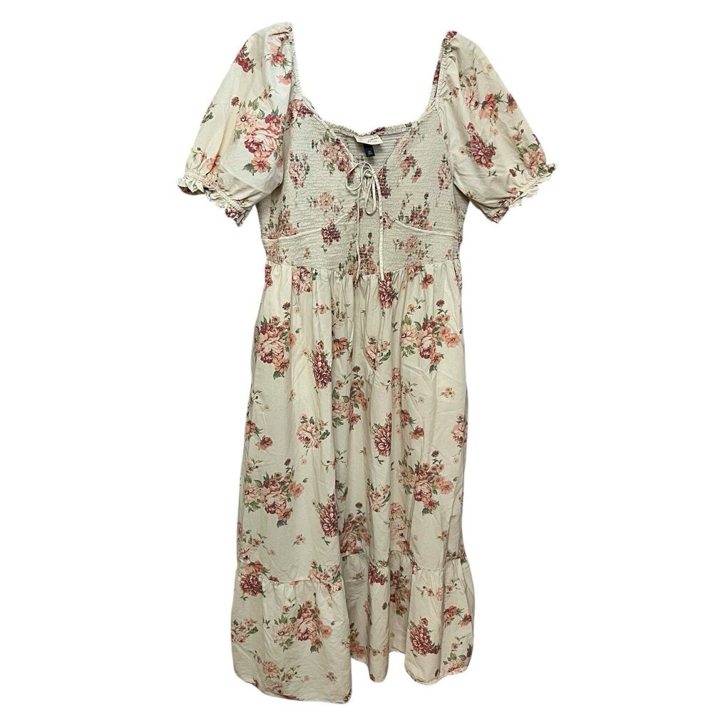 Universal Thread Smocked Midi Dress XXL Puff Sleeve Cottagecore Tradwife Floral - Picture 1 of 8
